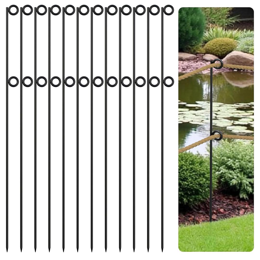 12 Packs 42" Tall Metal Rope Stakes with Pointed Ends