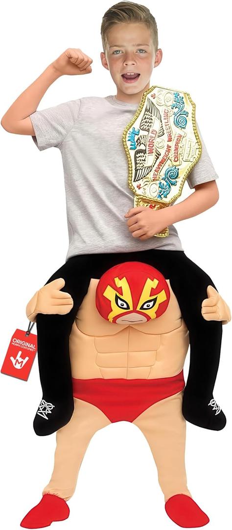 Morph Piggyback Wrestler Costume Boys, Luchador Outfit Kids Funny Ride on Mexican Wrestling Halloween Costume Boys & Girls