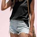 Womens Cap Sleeve T Shirts V Neck Casual Tops Oversized T-Shirt Summer Trendy Lightweight Loose Fit Basic Tees (L)
