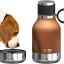 Asobu Buddy Bottle a Stainless Steel Insulated Water Bottle for with Removable Dog Water Bowl and Dog Food and Treat Storage Bowl (Wood, 37 oz Water Bottle with Bowl)