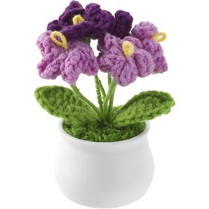  Crochet Flower Pot Handmade Knitted Crochet Flowers Yarn Crochet Flower Potted Plants Mini Cute Potted Crocheted Flowers Bouquet Gift for Teacher Women Mothers Day Graduation Office Desk Decor, Purple
