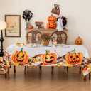 Halloween Tablecloth, Orange Jack-O-Lantern Pumpkin Leaf Holiday Table Cover Rectangular Water Resistant for Party Picnic Dinner Decor 60x102 Inch