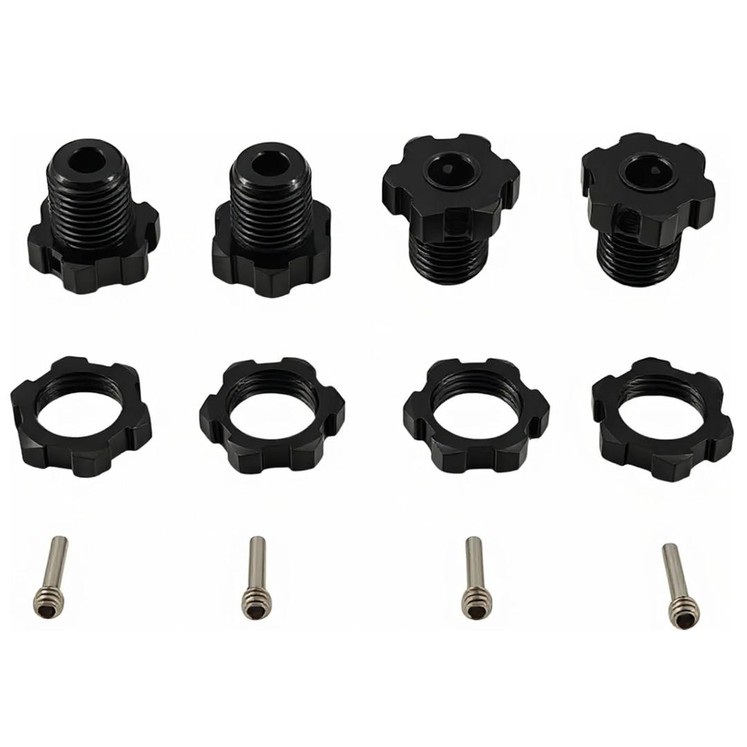 Aluminum 17mm Hex Wheel Hub Nut Set for 1/10 RC Monster Truck, Compatible with E-Revo, Revo 3.3, E-Maxx, Summit, Slayer Pro 4X4 (Black)
