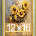 12x16 Picture Frame, HD Real Glass Ornate Vintage 12x16 Photo Frame, 12 by 16 Poster Frame with Gold Green Texture Border Horizontal & Vertical Display for Tabletop or Wall Decor (1 Pack)