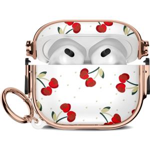 for Apple Airpods 3rd Generation Case Cover, Protective TPU Soft Cases Cover Rugged for Airpods 3rd Case Cover, Shockproof for Airpods 3 Case Men Women with Keychain,Cherry Dot