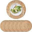 6 Pack Woven Placemats, Round Wicker Placemats, Rattan Place mats, Natural Hand-Woven Water Hyacinth Table Mats, Braided Straw Table Mats for Dining Table (13.8 inch)
