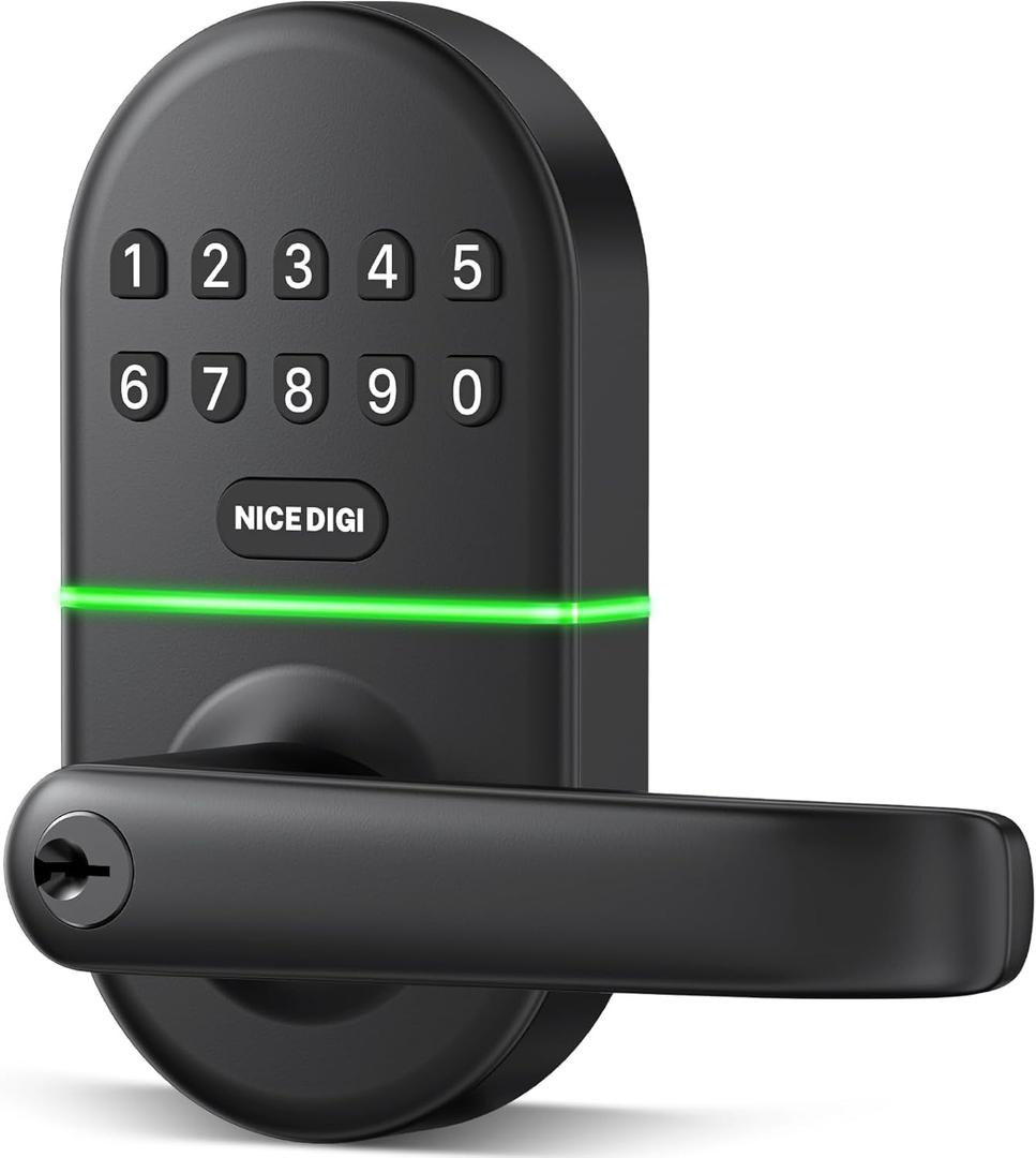 Keypad Door Lock with Handle: Keyless Entry Smart Lock for Front Door, NICE DIGI Electronic Digital Door Lock, Easy Installation