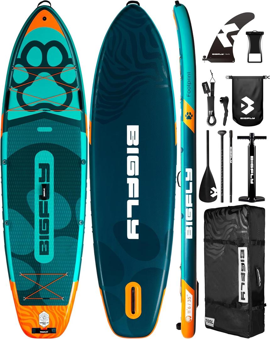 Bigfly 11'635" Super Wide Inflatable Stand Up Paddle Board, Ultra Stable Wide SUP for 2+1 People/Family/Big Size, 100L Backpack, All-Round Sup Board, US Big Fin