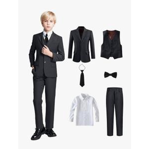 Yanlu Boy's Tuxedos Toddler Formal Suits Set Kids Blue Black Slim Fit Suit for Weddings 10
