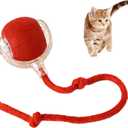 Interactive Cat Toy Rolling Ball with Tail, Motion Activated Indoor Cats USB Rechargeable, Bird Chirp & 3 Speed Modes, Durable Silicone, Automatic Self-Moving, Relieve Boredom & Stimulate Curiosity, Red