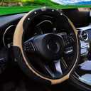 Bling Car Steering Wheel Cover, Diamond Leather Crystal Rhinestones Vehicles Steering Wheel Protector, Sparkling Anti-Slip Automotive Interior Decoration Accessories, Universal Fit (Beige)