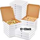 PerKoop 100 Pcs 12" x 12" Pizza Boxes Bulk 12inch Empty Cardboard Pizza Box Reusable Square Food Serving Container for Takeout Bakery Restaurant Party Supplies(White and Kraft)