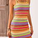 PRETTYGARDEN Womens 2026 Summer Mini Dresses Square Neck Sleeveless Tank Bodycon Striped Boho Sundress Beach Vacation Outfits (L)