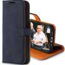 Snakehive Leather Wallet for iPhone 15 Pro - Real Leather Wallet Phone Case - Genuine Leather with Viewing Stand and 3 Card Holder - Flip Folio Cover with Card Slot (Navy) (Navy - Suede Like)