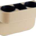 IOKONE Coin Side Pocket Console Side Pocket Leather Cover Car Cup Holder Auto Front Seat Organizer Cell Mobile Phone Holder (Beige)