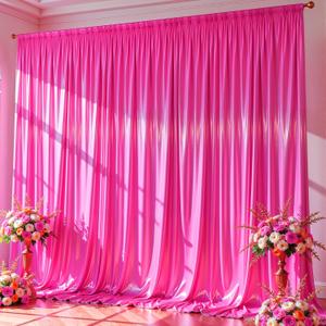 10x10 ft Hot Pink Glitter Backdrop Curtain for Parties, Wrinkle Free Glitter Photo Backdrop Drapes 2 Panels 5x10FT Shimmer Back Drop Cloth for Wedding Birthday Valentines Photography Background Decor