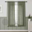 Aersas Olive Green Living Room Linen Textured Curtains 63 Inch Length 2 Panels Back Tab Pocket Boho Farmhouse Lightweight Drapes Semi Sheer Light Filtering Curtains for Bedroom Dining Room 52x63