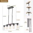 Farmhouse Dining Room Light Fixture, 2026 Upgrade 5-Light Pendant Lights Kitchen Island Lighting, 32.4" Black Farmhouse Chandeliers for Dining Room Chandelier Over Table with Wood Clear Glass Shade