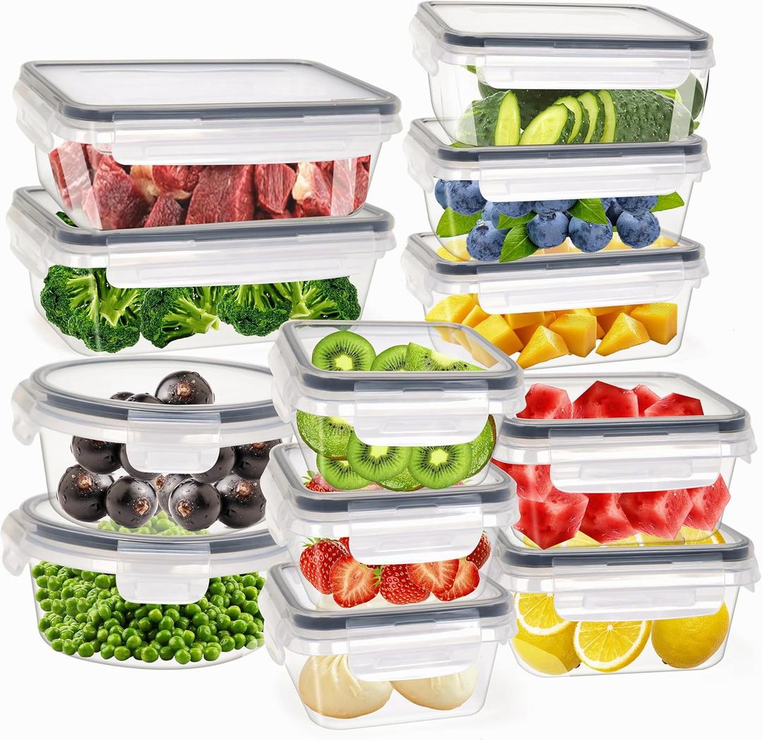 24Piece Food Storage Container with Lids (12 Containers + 12 Lids)plastic sealed food storage boxSuitable for the storage and organization of food in the kitchenBPA Free Storage Containers