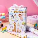 2 x Homeral Baby Shower Wrapping Paper Roll - Mini Roll - 17 Inch x 16.5 Feet - Animals, Rainbow and Cars & Pink Stars Reversible Gift Wrap for Baby Boys Girls Shower, Birthday, Gender Reveal, Holiday
