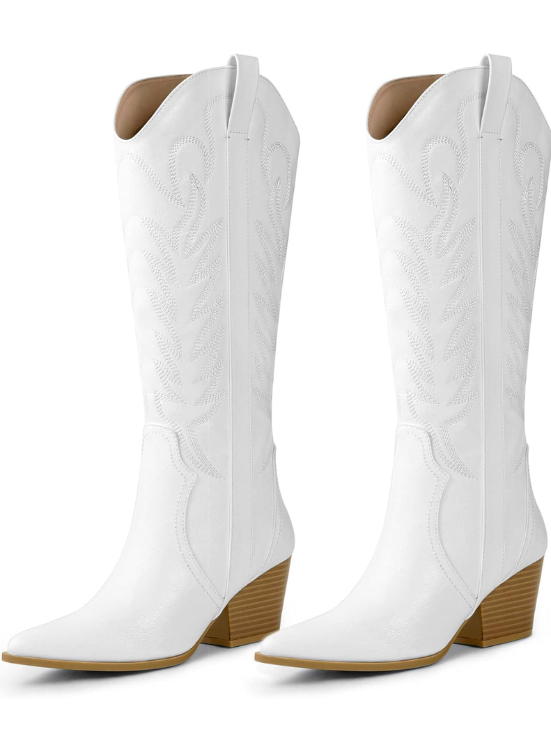 Arromic Cowboy Boots for Women Comfortable Womens Embroidered Western Cowgirl Knee High Boots Pointed Toe Zipper Chunky Heel Country Outfit Retro Tall Boots 9.5