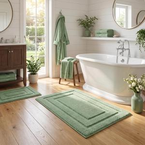 GRANNY SAYS Bathroom Rugs Sets 2 Piece,Soft Bath Mats for Bathroom, Bath Rugs Non Slip Washable, Absorbent Bath Rug for Tub,Shower and Toilet, Bath Mat Set (Green, 20" x 32" + 16" x 24")