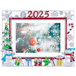 GUOER Picture Photo Frame 5x7 Inch Snowflake Christmas Metal Photo Display Photo Picture Frames with High Definition Glass Front Gift Ideas Tabletop Home Decorative (Red 2025 Horizontal)