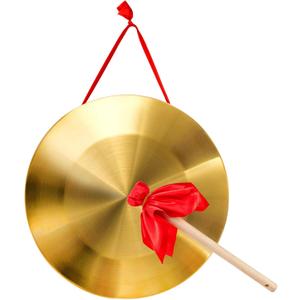 ZEAYEA 12.6 inch Gong Instrument, Chinese Traditional Percussion Instrument Copper Gong with Beater and Red Hanging Ribbon for Celebration, Party, Festivals