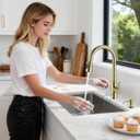 APPASO Touchless Kitchen Faucet Gold, Touchless Kitchen Faucet with Soap Dispenser, Pull-Down Sprayer, Single Handle Stainless Steel, Hands Free for 1-4 Hole Sink, Brushed Gold, Easy Installation