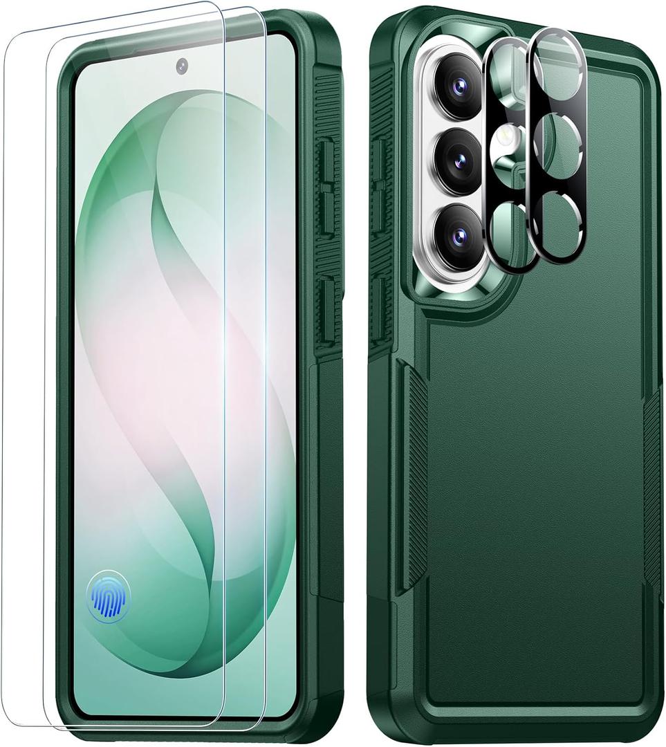 SPIDERCASE Designed for Samsung Galaxy S26 Case, [10 FT Military Grade Drop Protection], 2 Pack [Tempered Glass Screen Protector+Camera Lens Protector] Heavy Duty Shockproof Case,Deep Green