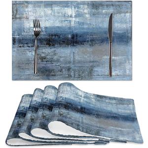 Blue and Grey Placemats Set of 4 Modern Abstract Art Placemats Heat Resistant Non-Slip Artwork Dining Placemats Washable Table Mats for Home Kitchen (Blue and Grey, 18"X12")