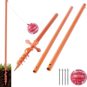 Tetherball Pole Set with Ball and Rope, 99in Tetherball Set with Ground Base, Metal Tetherball Equipment for Backyard, Lawn, Sand and Outdoor Spaces, Orange, One Size