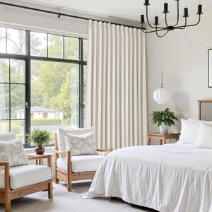 100% Blackout Pinch Pleated Linen Curtains 96 Inches Long Double Layer Black Out Drapes for Living Room Soundproof Pinch Pleat Room Darkening Window Treatments for Bedroom 70x96 Natural 1 Panel