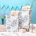 Kolldenn 24 Pcs Blue Floral Party Favor Bags with Handles 10 x 5 x 13 Inch Large Scalloped Wildflower Goodie Candy Gift Treat Bags for Birthday Decoration for Bridal Baby Shower Party Supplies