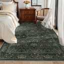 6x9 Floral Washable Area Rug for Living Room, Vintage Boho Large Rug for Bedroom Dining Room Distressed Botanical Birds Non Slip Low Pile Forest Animal Throw Carpet for Farmhouse Office, Dark Green