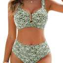 Women's Two Piece Bikini Set U-Wire Floral Swimsuit High Waisted Modest Beach Bathing Suits 2026, Size XL
