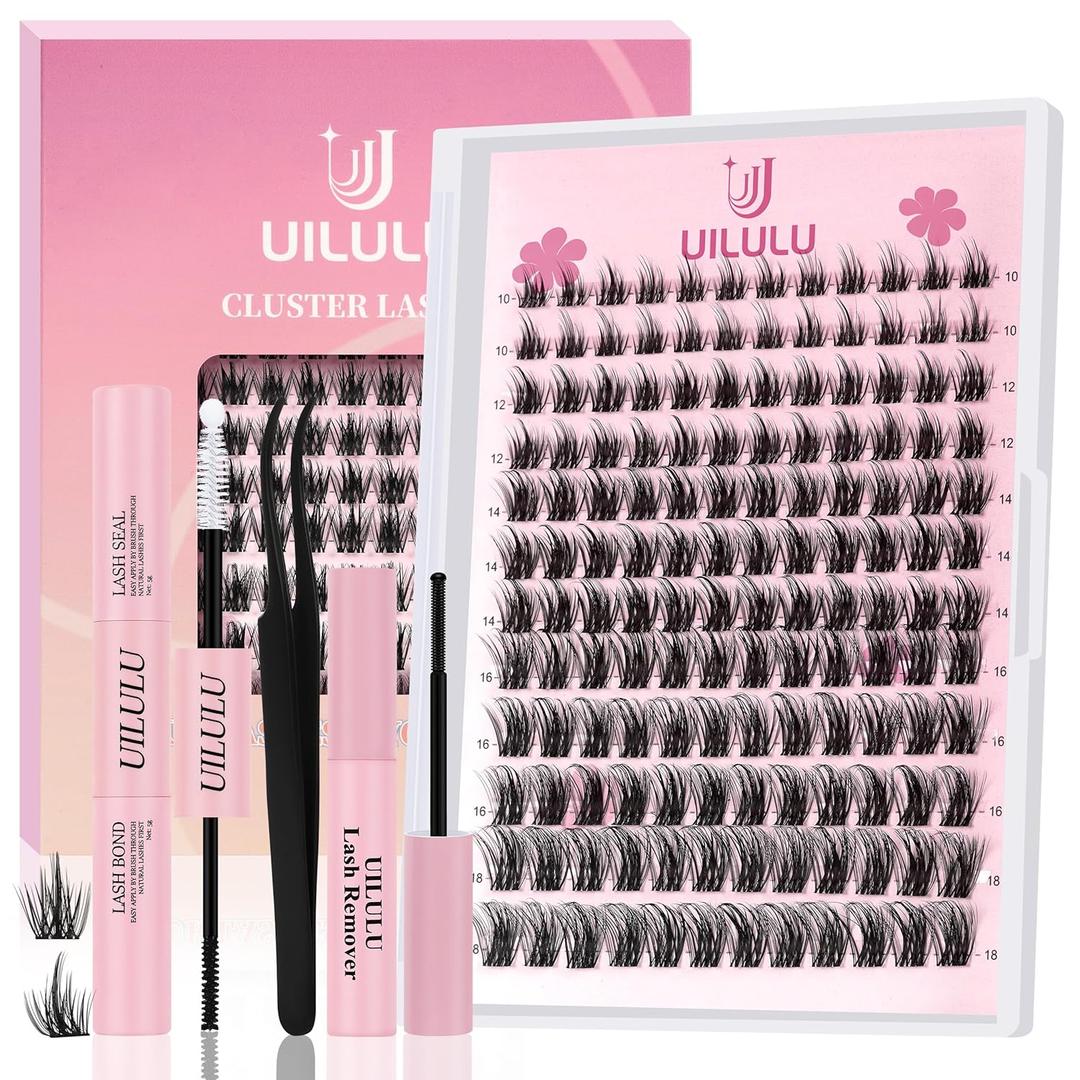 Lash Clusters Kit 10-18mm Natural Lashes Clusters D Curl False Eyelash Clusters, DIY Lash Extension Kit with Lash Bond & Seal, Lash Glue Remover, Lash Tweezers