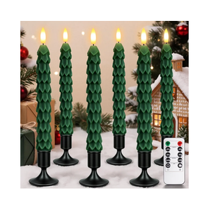 YAUNGEL 6 Pcs Christmas Tree Candles with Metal Candle Holder, Real Wax Christmas Tree Candles with Remote Timer, Flameless Tree Candlesticks Battery Operated Flickering Flame for New Year Xmas Decor