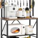 YASONIC Coffee Bar, Bakers Rack with Storage, 25.6 Inches Microwave Stand, 5 Tier Kitchen Shelves Appliance Storage, 12 S Hooks Large Coffee Station for Spices, Pots and Pans, Rustic Brown