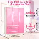 Doll Closet Furniture Wardrobe Clothing Organizer Doll Open Wardrobe Dollhouse Closet with 20 Pieces Hangers 2 Style Pink Plastic Hangers Dollhouse Furniture Accessories(Classic Style)