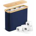BAMBOO LAND- Toilet Paper Storage with Bamboo Lid for 12 Rolls, Dark Blue, Waterproof Bamboo Toilet Paper Holder Basket