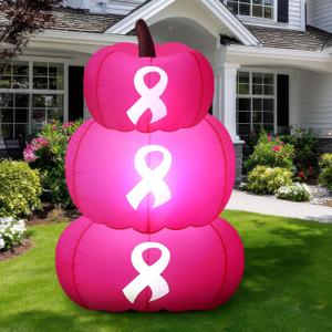 Leyndo 4 ft 3 Pcs Breast Cancer Awareness Inflatable Pumpkin Pink Ribbon Decor Breast Cancer Party Supplies Pumpkin Blow up Outer Decoration Large Party Yard Decoration