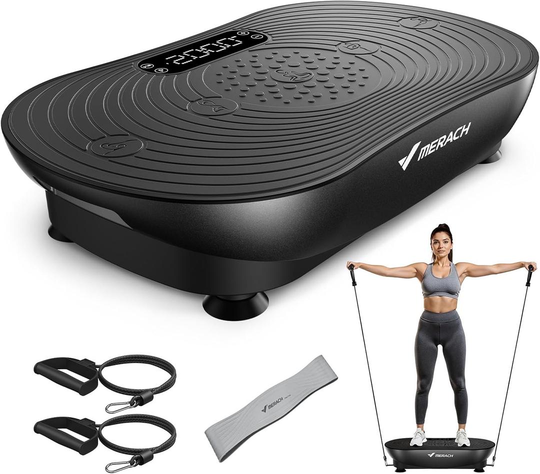 MERACH Vibration Plate Exercise Machine, Vibrating Platform for Lymphatic Drainage Weight Loss Muscle Activation, Full Body Home Exercise Equipment with LED Touch Screen Bluetooth Pull Cord