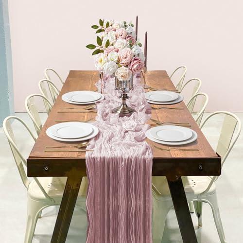 2 x Dusty Pink Easter Cheesecloth Table Runner 10FT Boho Cheese Cloth Table Runner for Baby Shower Wedding Bridal Decorations 35*120 Inch Long Gauze Table Runners for Birthday Garden Party