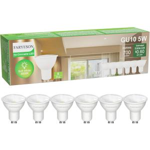 GU10 LED Light Bulbs - 5W Energy-Efficient, 700 Lumens Warm White (3000K), Non-Dimmable, 110 Flood Beam, Ideal Replacement for Halogen Bulb in Recessed & Track Lighting, 6-Pack