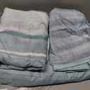Blue Grey Striped King Size Duvet Cover - Teal and Gray Stripe Printed Pattern Reversible Microfiber Comforter Cover Bedding Sets - 3PC 104 x 90 Soft Bed Sets , Modern Abstract Style for Women Men