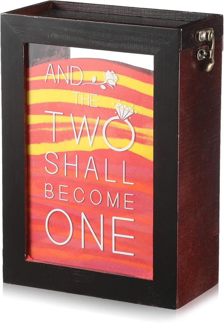 Roowest Unity Sand Ceremony Shadow Box Two Become One Rustic Shadow for Wedding Wood and Clear Acrylic Sand Box for Vow Renewal Beach Home Decor 6 x 8.5 x 3 Inches