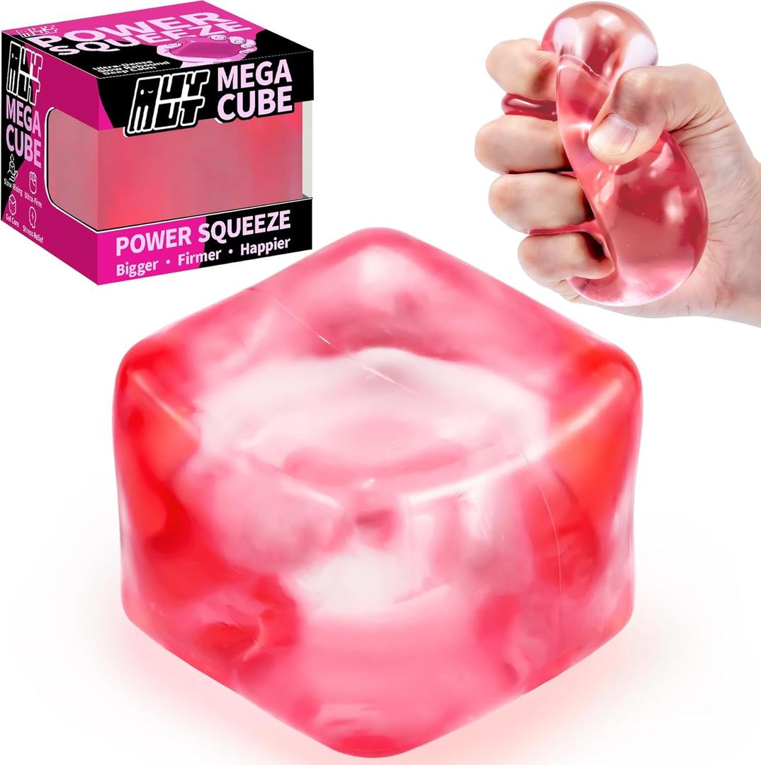Premium MEGA Cube  Extra Large Ultra-Firm Gel Squishy Fidget Toy | Stress Balls for Adults with Non-Sticky, Odor-Free Shell & Reinforced Dual Leak-Proof Seals for Heavy-Duty Use | 1-Pack Pink