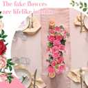 Honeydak 9 Pcs Mason Jar Centerpiece for Dining Room Table with Farmhouse Wood Tray, 3 Mason Jars, 6 Fake Flowers, and 2 LED Light for Room Kitchen Living Bathroom Wedding (Peony)