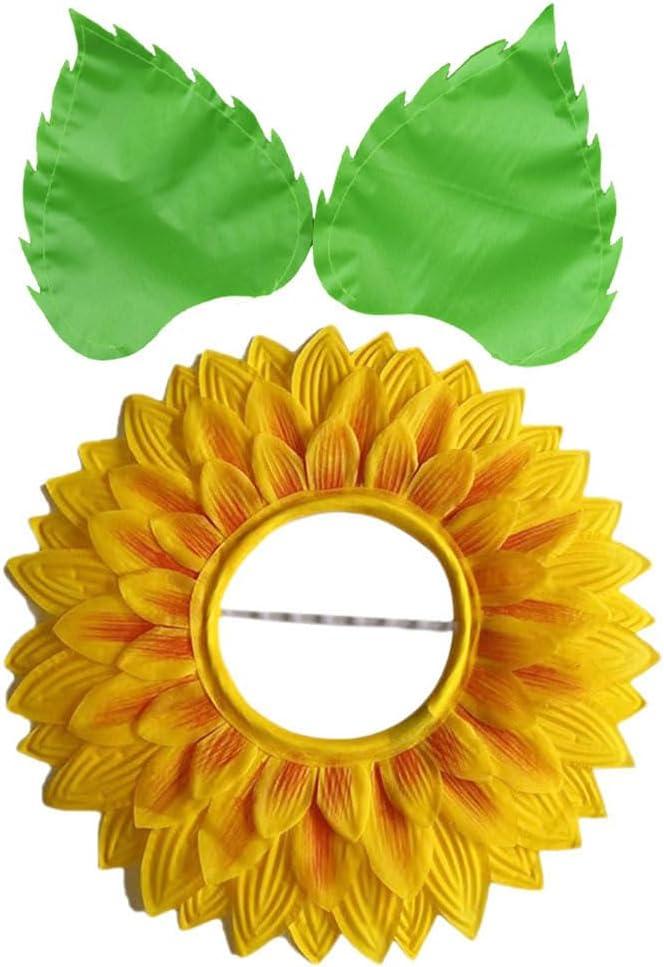Cabilock Sunflower Head Cover for Kids Soft Cloth Sunflower Costume Accessory with Leaf Gloves Perfect for Carnivals Dance Performances and School Events